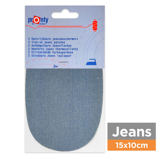 Paire genouillères renfort jeans 10 x 15cm bleu clair