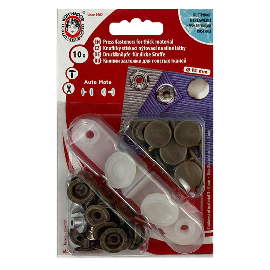 Boutons pression sport + camping avec outil 15 mm bronze