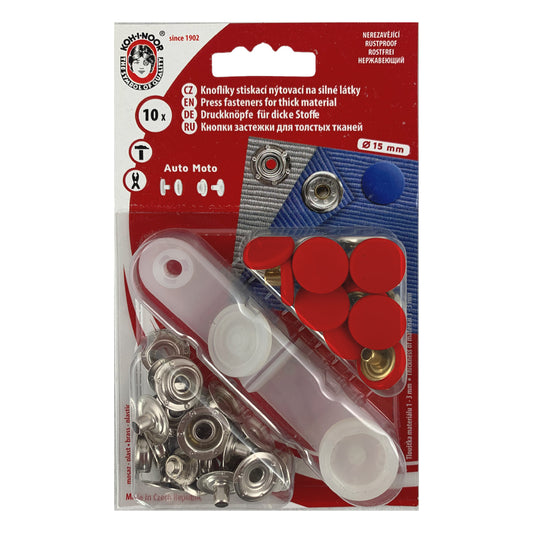 Boutons pression sport + camping avec outil 15 mm rouge