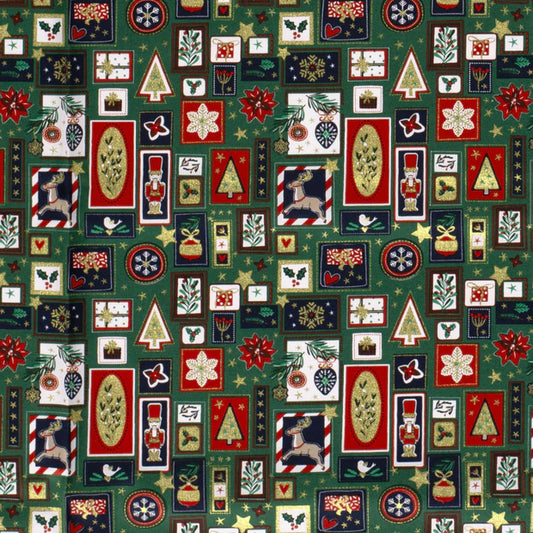 Popeline de coton patchwork de Noël x 50cm - fond vert