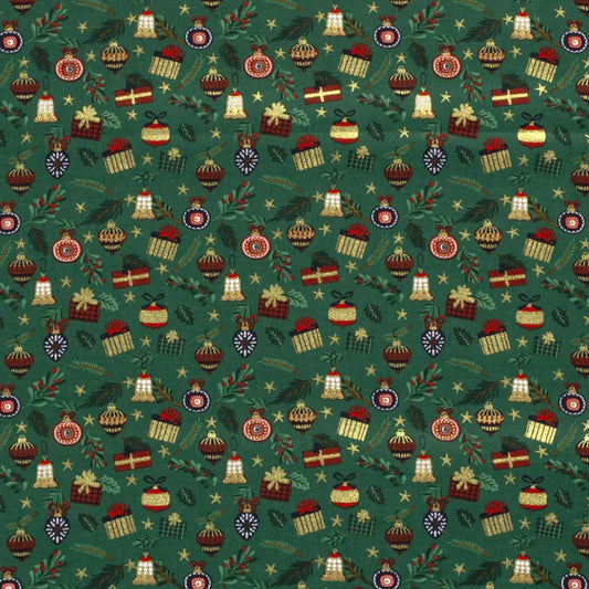 Popeline de coton patchwork de Noël x 50cm - fond vert